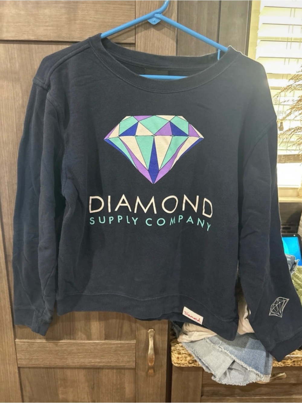 Diamond Supply Co. Kids Navy Sweatshirt with Teal & Purple Diamond Graphic